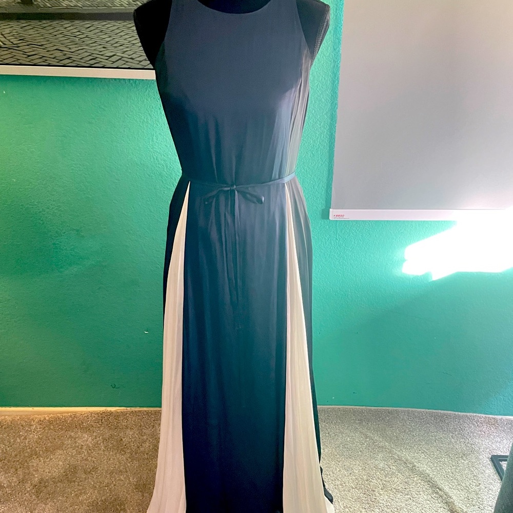 Blue, beige, black sleeveless maxi dress